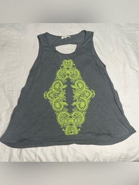 Sugarlips Gray Tank with Neon Yellow Lace Motif